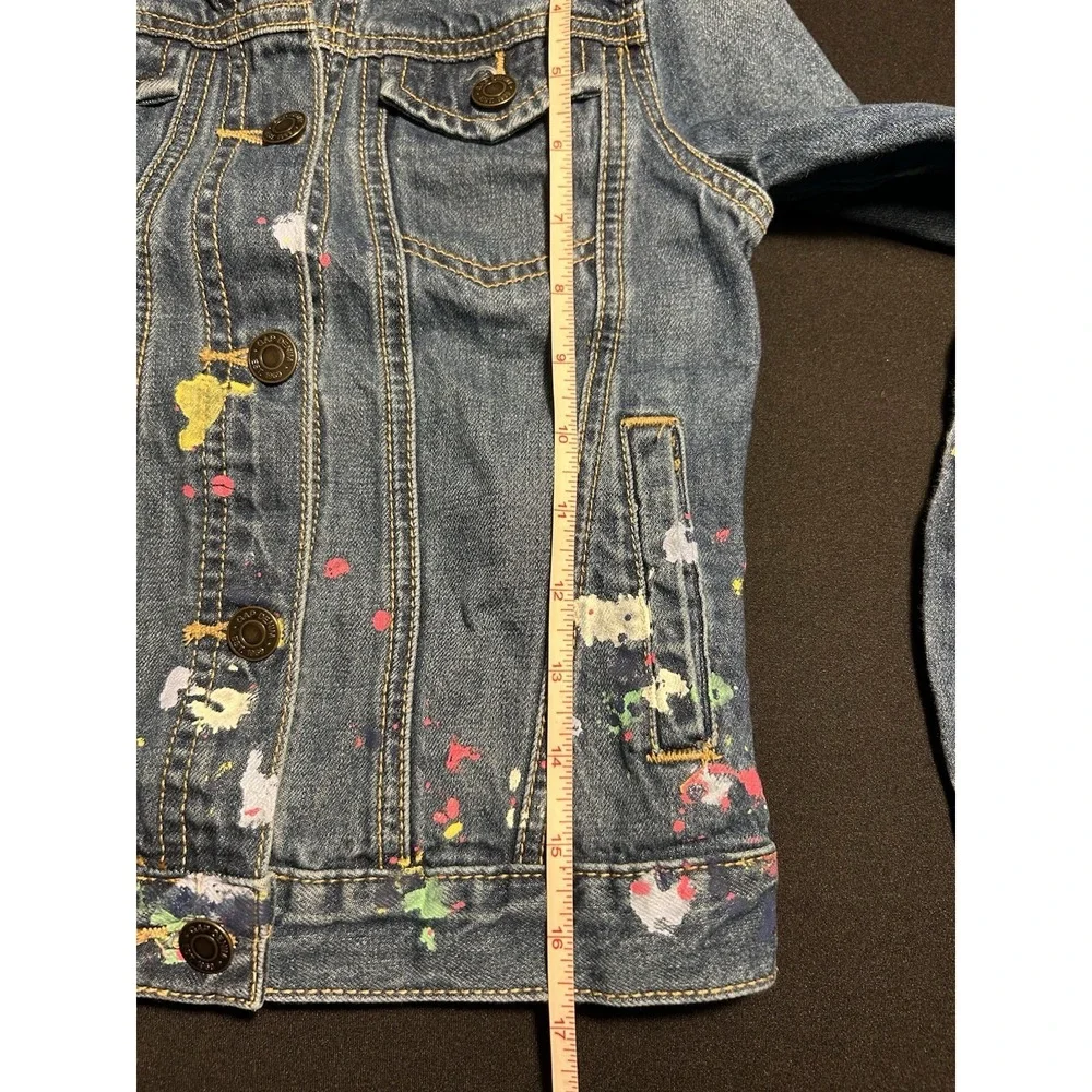 Gap Kids Girls Denim Jacket Paint Splatter Artist Distressed Blue Size M 8/9